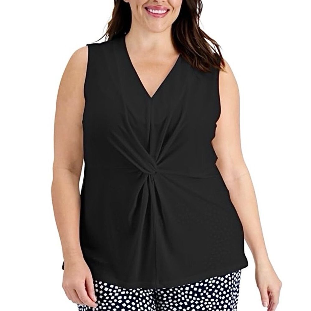 Black Twist Knot Front V Neck Sleeveless Top New